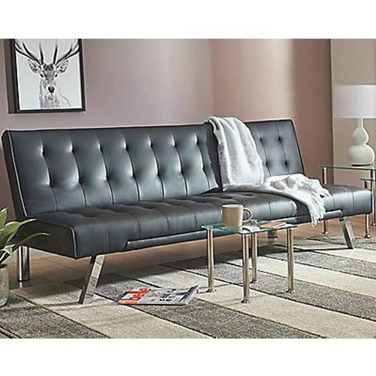 CASA JOVEN - Sofá Cama Negro L 180 X D 82 X H 73 Cm