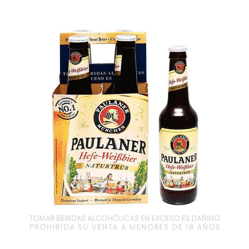 PAULANER - Cerveza Paulaner Naturtrub Pack 4 Botellas 330 mL