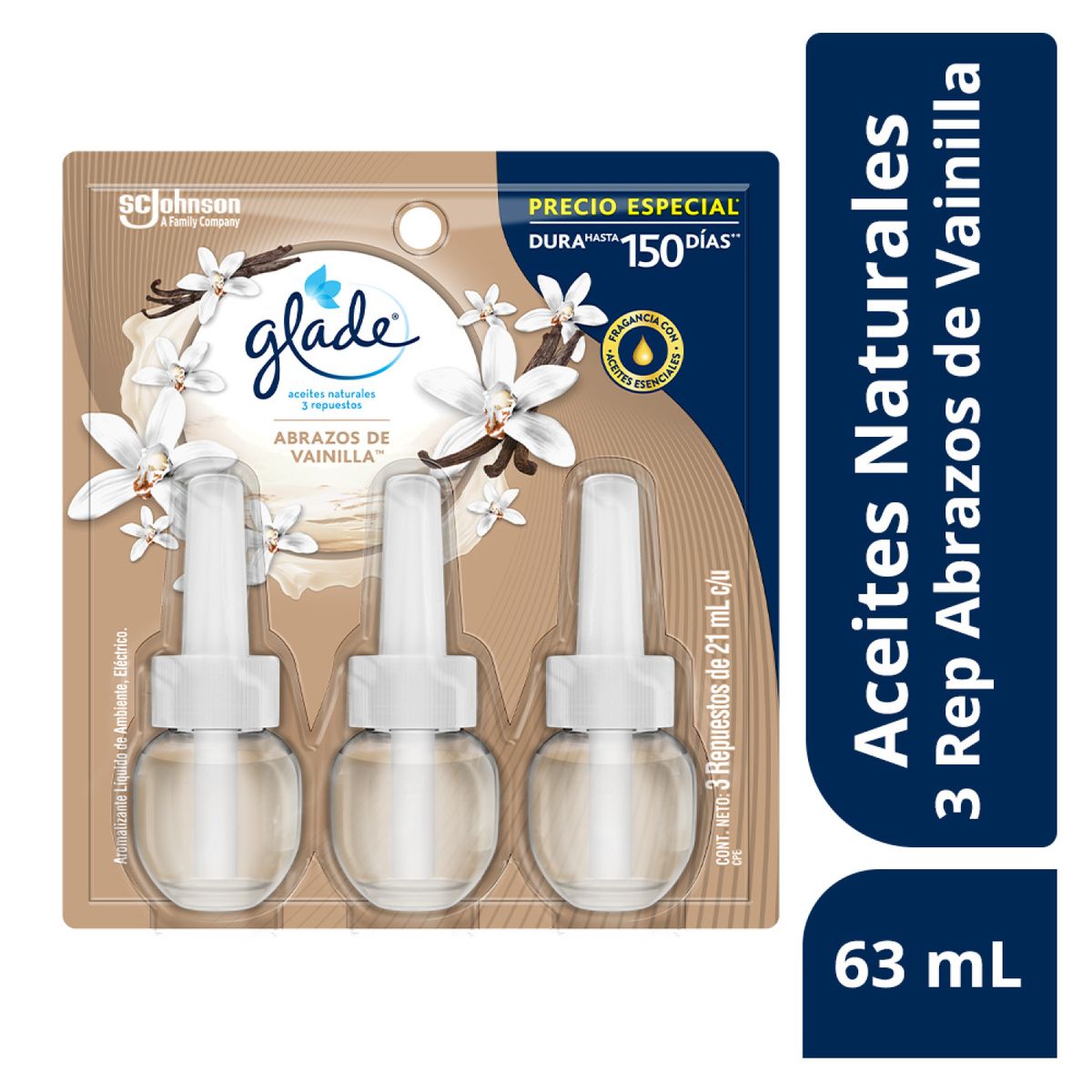 GLADE - Repuesto Aceite Perfumado Glade Abrazos Vainilla Empaque 3 Und