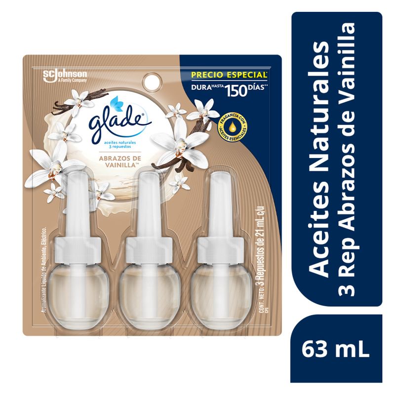 GLADE - Repuesto Ambientador Aceite Glade Abrazos Vainilla Pack 3 Envase 21 mL