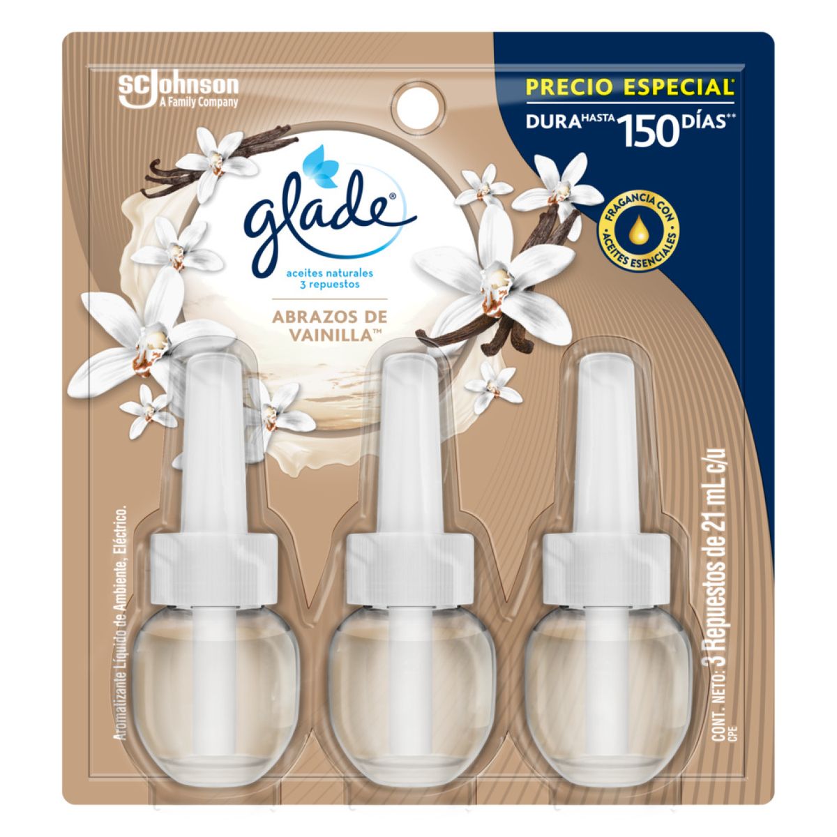 GLADE - Repuesto Aceite Perfumado Glade Abrazos Vainilla Empaque 3 Und