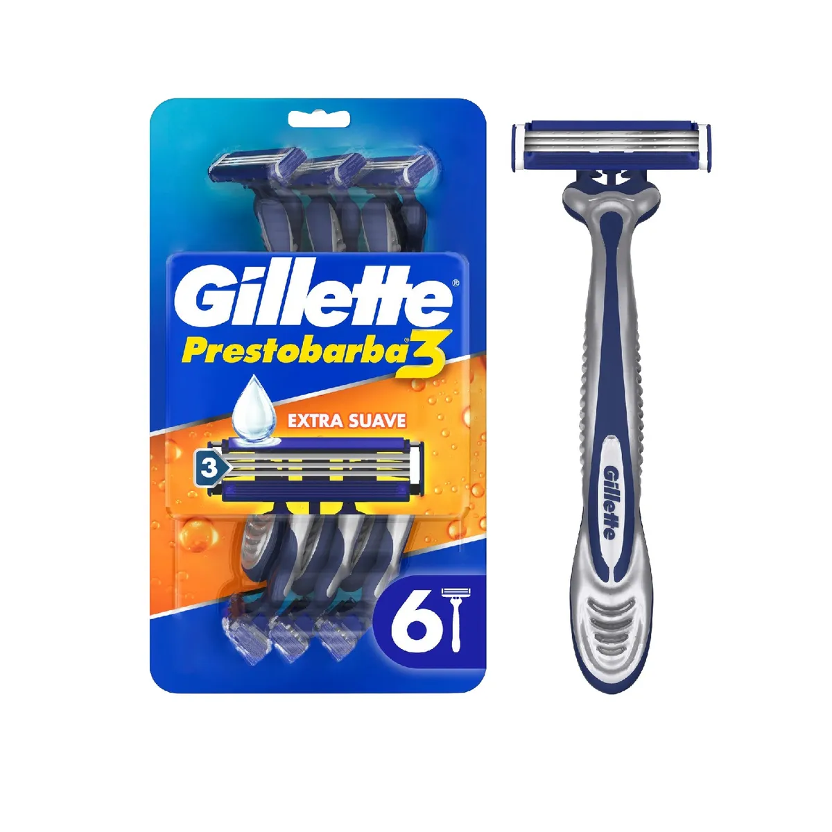 GILLETTE - Máquina de Afeitar Gillette Prestobarba3 Empaque 6 Und