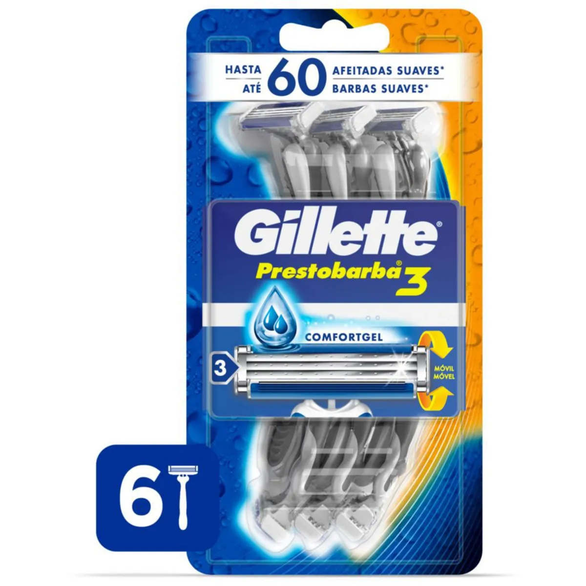 GILLETTE - Máquina de Afeitar Gillette Prestobarba3 con 3 Hojas Empaque 6 Und