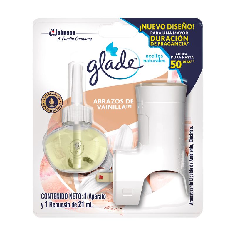 GLADE - Ambientador Glade Aceite Abrazos Vainilla Envase 21 mL + Unidad Eléctrica