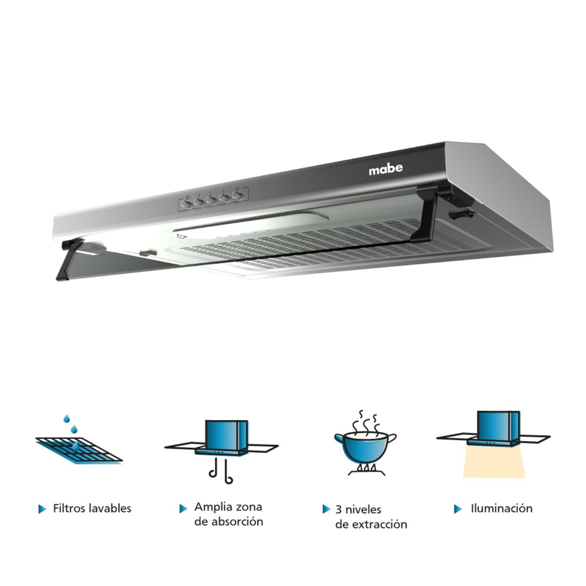 MABE - Campana Extractora 60cm Acero Inoxidable Mabe CMU6020PI0