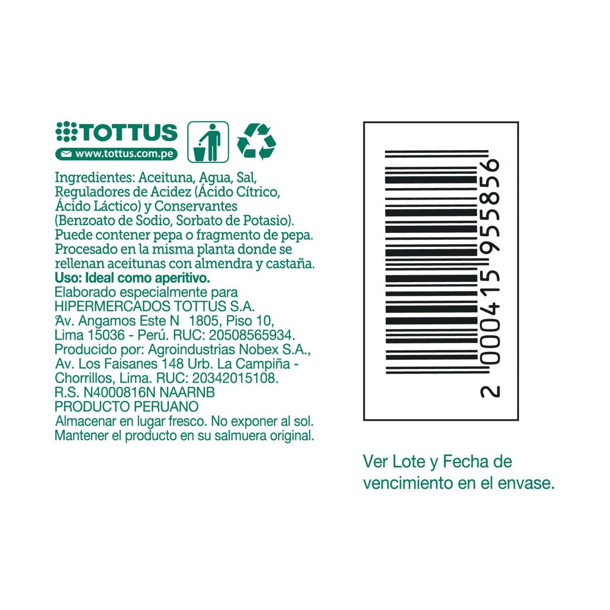 TOTTUS - Aceituna Negra en Rodajas Tottus Envase 260 g