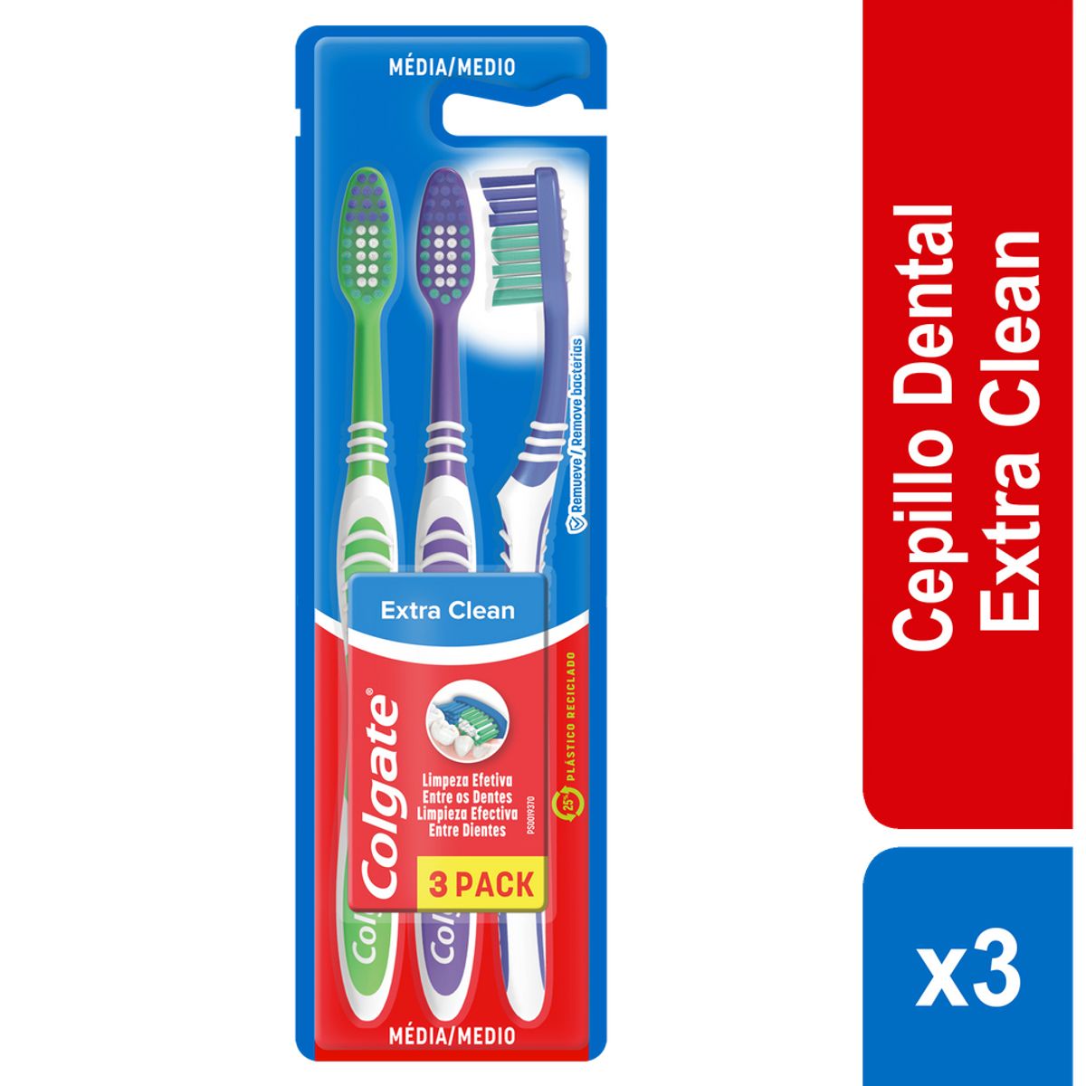 COLGATE - Cepillo Dental Colgate Extra Clean Medio Empaque 3 Und