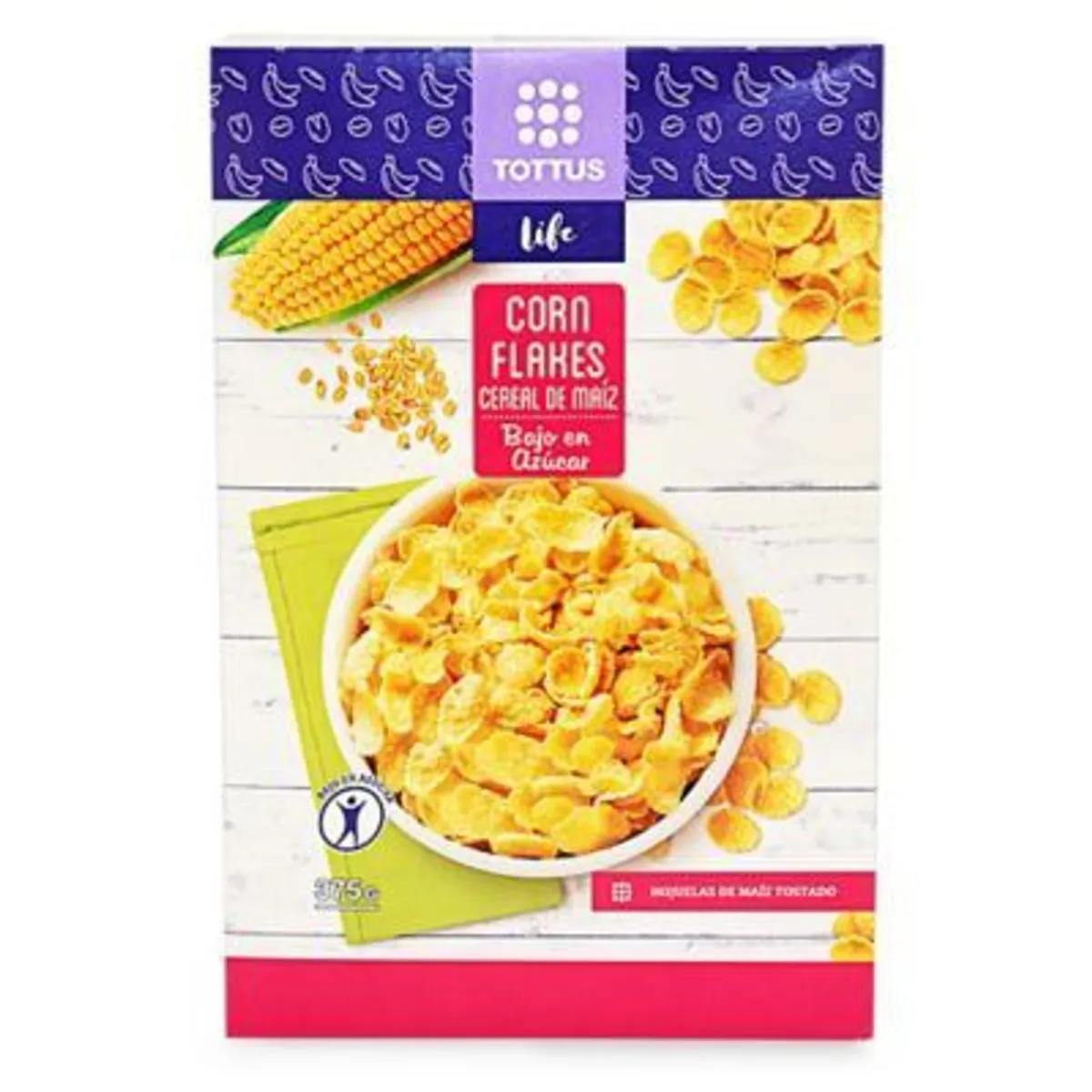 TOTTUS LIFE - Cereal de Maíz Tottus Life Bajo Azúcar Corn Flakes Caja 375 g