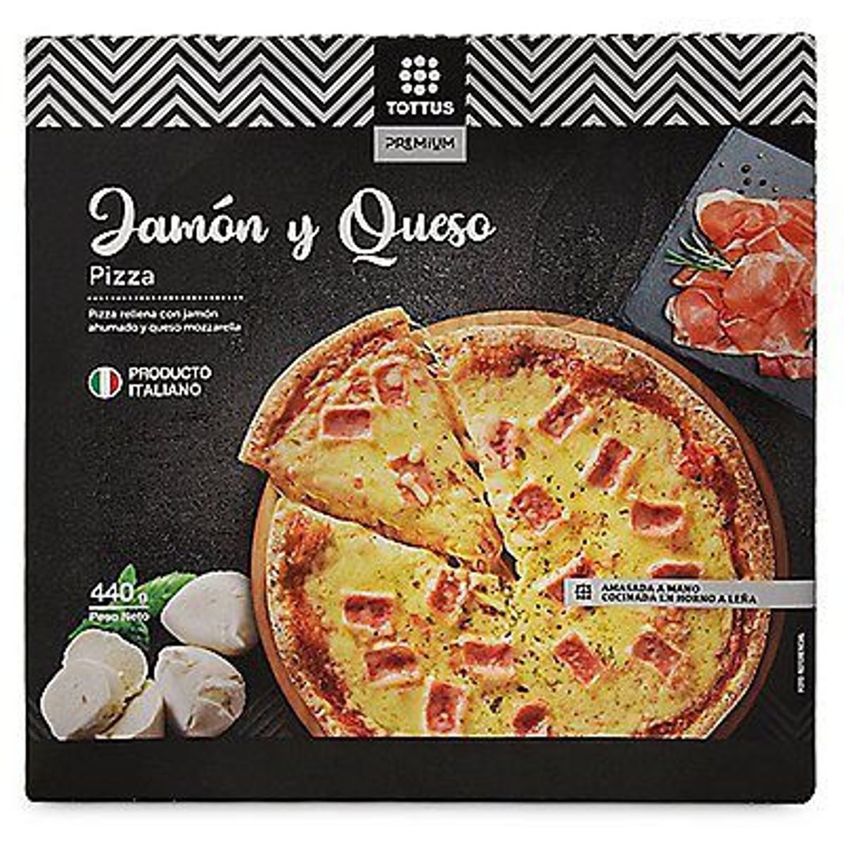 TOTTUS PREMIUM - Pizza Jamón y Queso Tottus Premium Caja 440 g