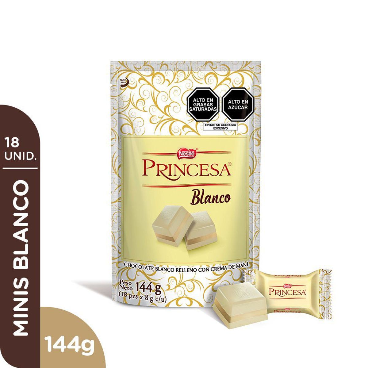 PRINCESA - Chocolate Blanco Princesa Crema de Maní Doypack 18 Undd