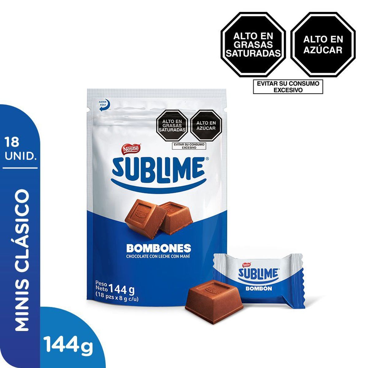 SUBLIME - Bombones Sublime Chocolate con Maní Bolsa 18 Undd