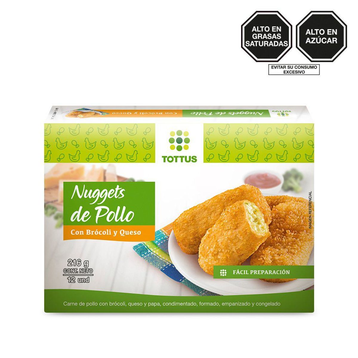 TOTTUS - Nuggets de Pollo con Brocoli y Questo Tottus Caja 12 Und