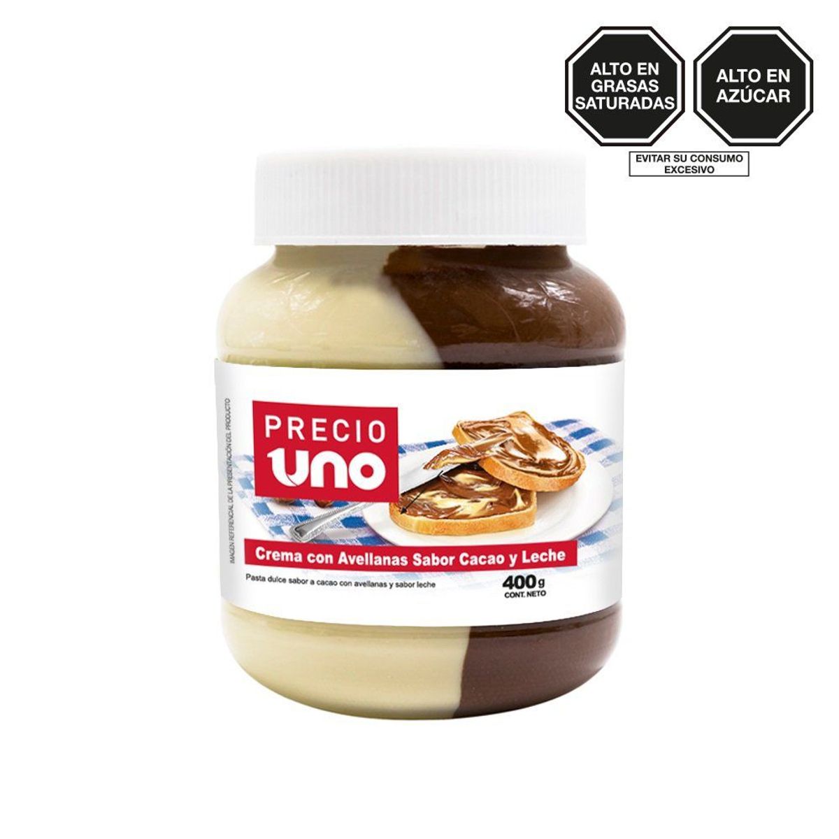 PRECIO UNO - Crema a Base de Avellanas Precio Uno Sabor Cacao y Leche Envase 400 g