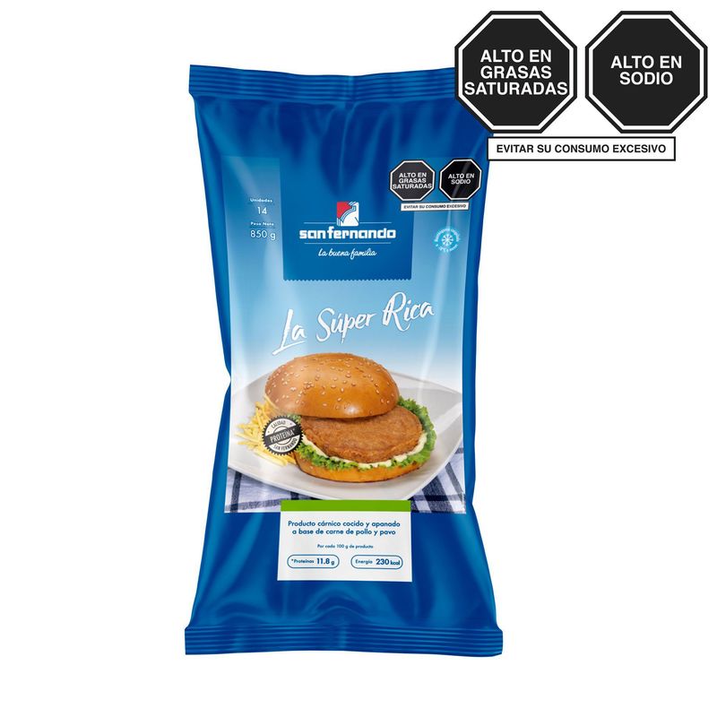 SAN FERNANDO - Hamburguesa de Pollo y Pavo La Súper Rica San Fernando Empaque 850 g