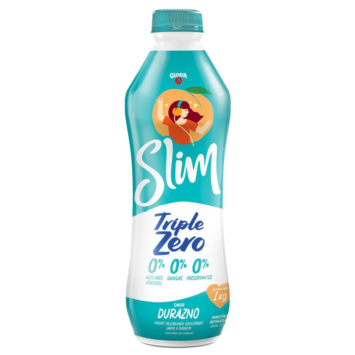 GLORIA - Yogurt Gloria Slim Triple Zero Durazno Botella 1 Kg