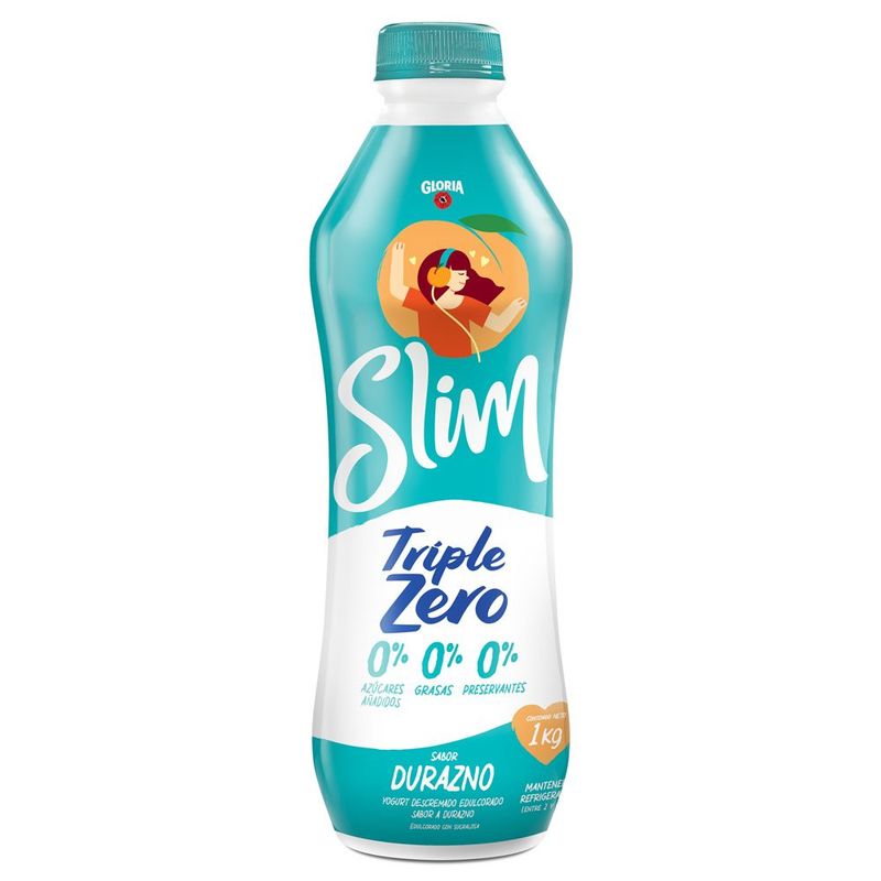 GLORIA - Yogurt Gloria Slim Triple Zero Durazno Botella 1 Kg