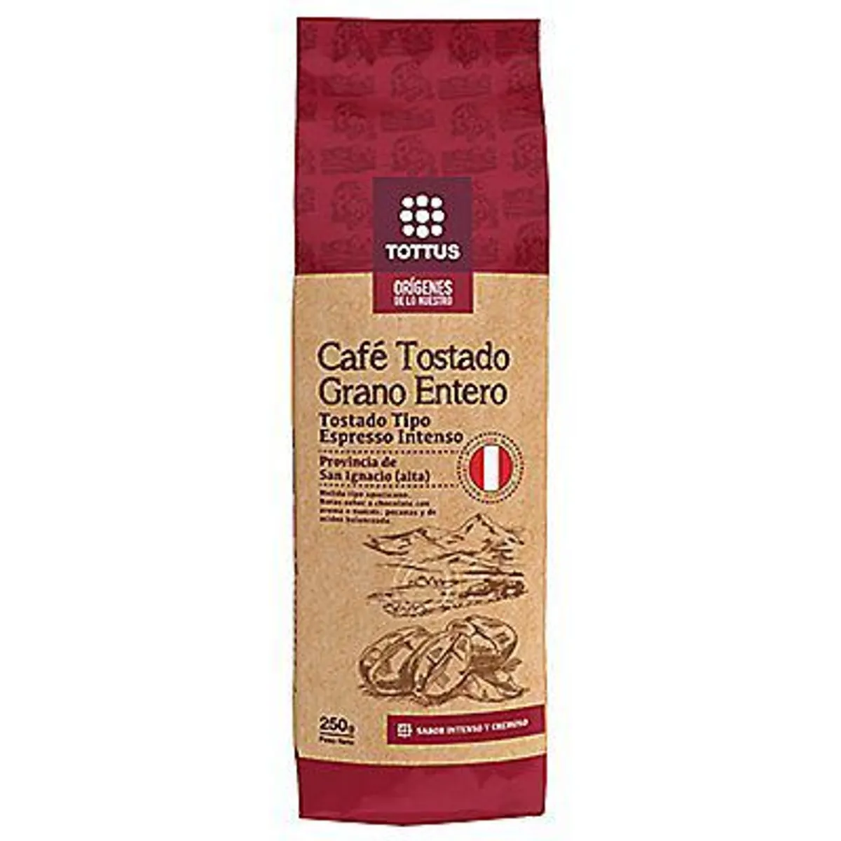TOTTUS ORIGENES - Café Tostado Tottus Orígenes Grano Entero Bolsa 250 g