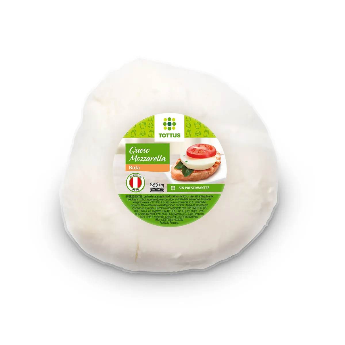 TOTTUS - Queso Mozzarella Tottus en Bola Empaque 240 g
