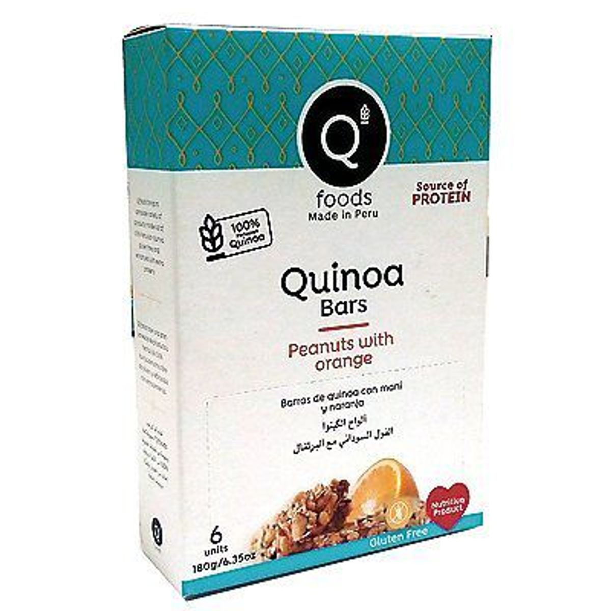 QFOODS - Barra de Quinua QFoods Maní y Naranja Caja 180 g
