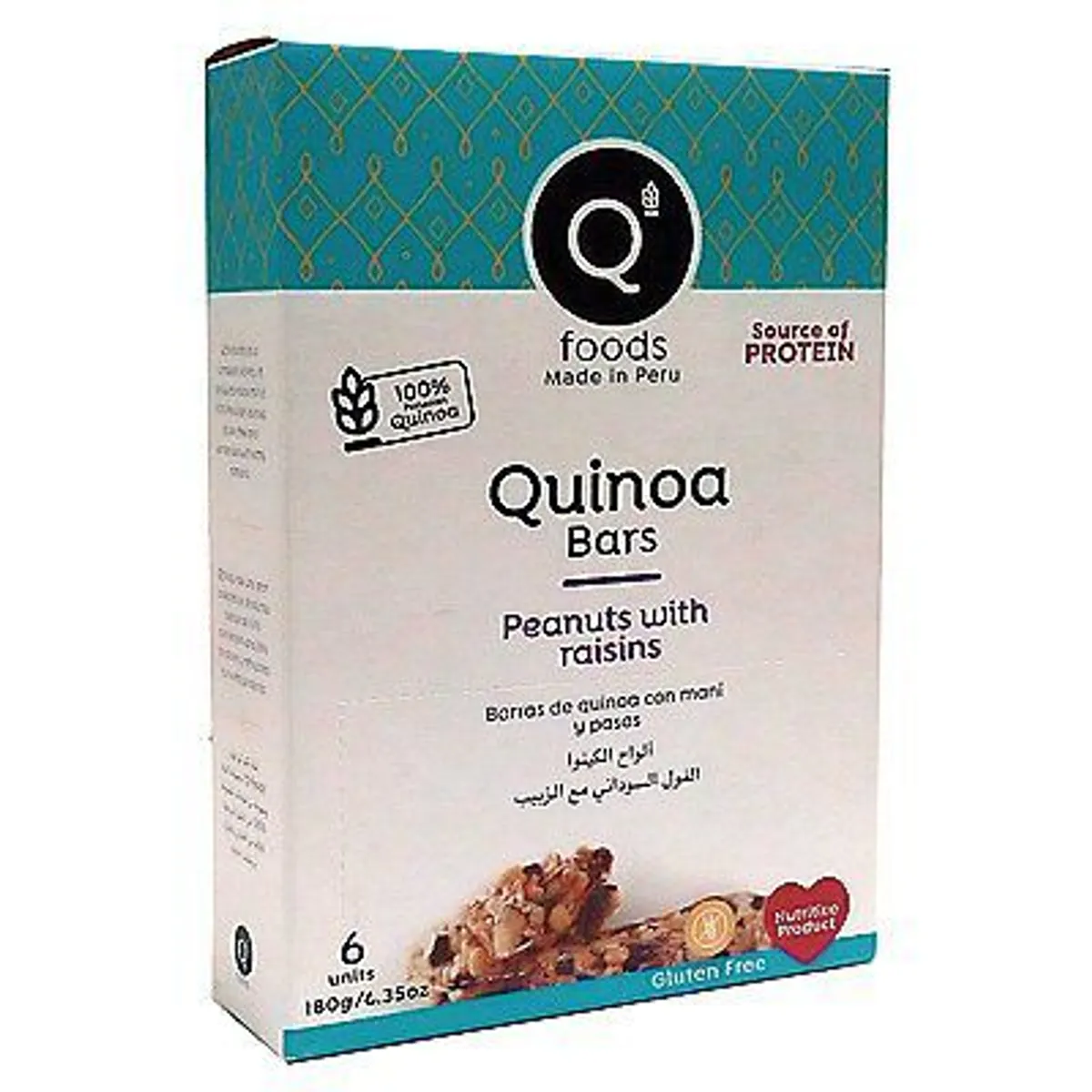QFOODS - Barra de Quinua QFoods Maní y Pasas Caja 180 g