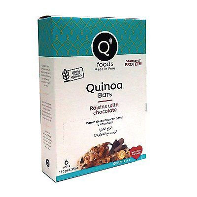 QFOODS - Barra de Quinua QFoods con Pasas y Chocolate Caja 180 g
