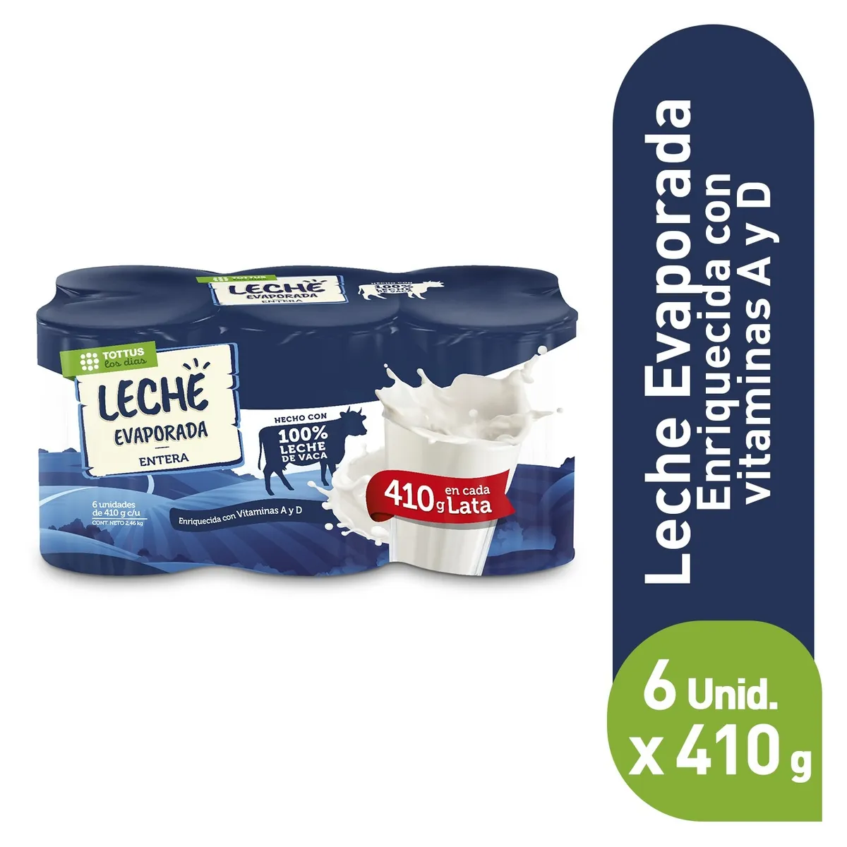TOTTUS - Leche Evaporada Tottus Sixpack Lata 410 g