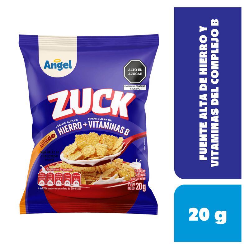 ANGEL - Cereal Angel Zuck Hojuelas Maíz Azucarada Bolsa 20 g