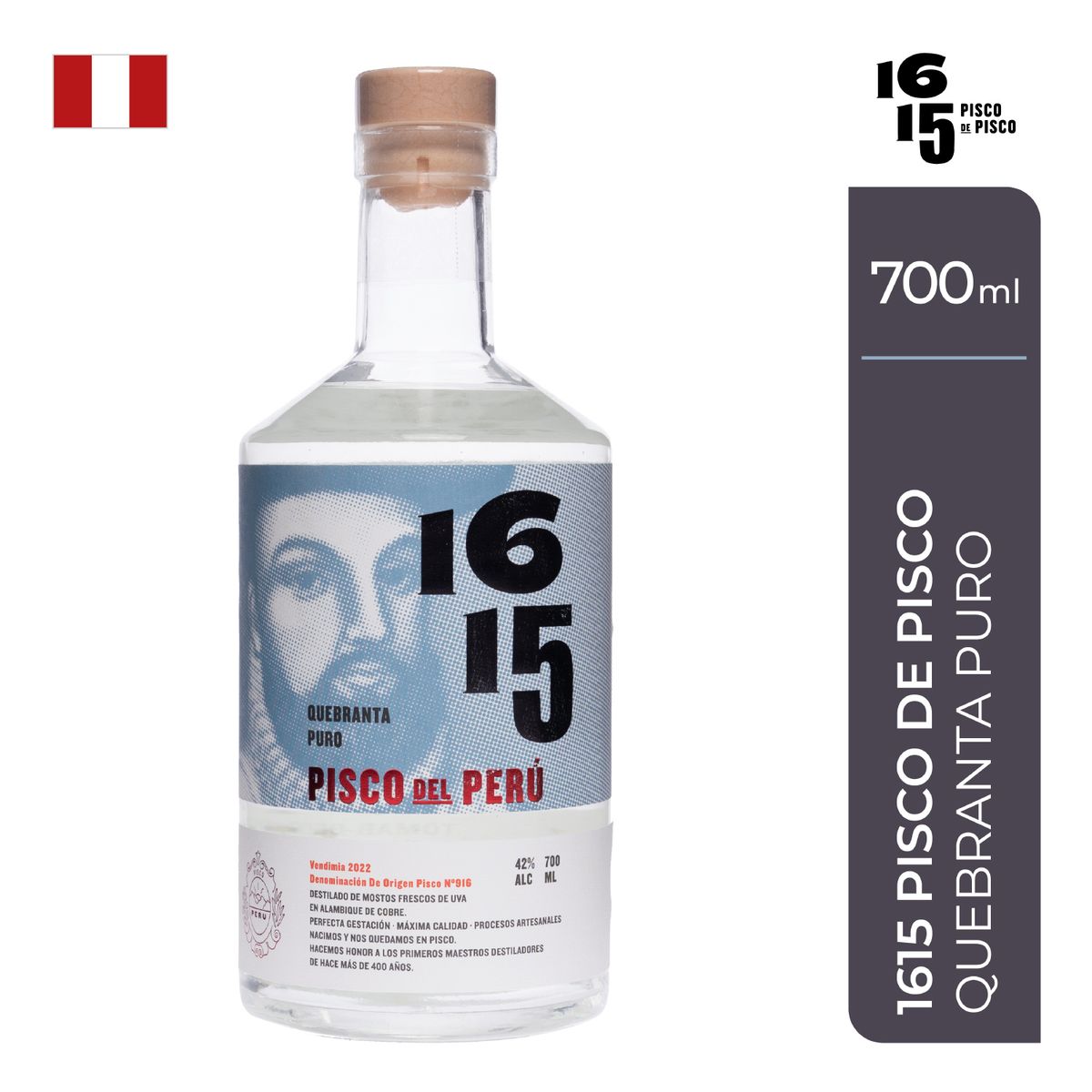 1615 - Pisco Puro Quebranta 1615 Botella 700 mL