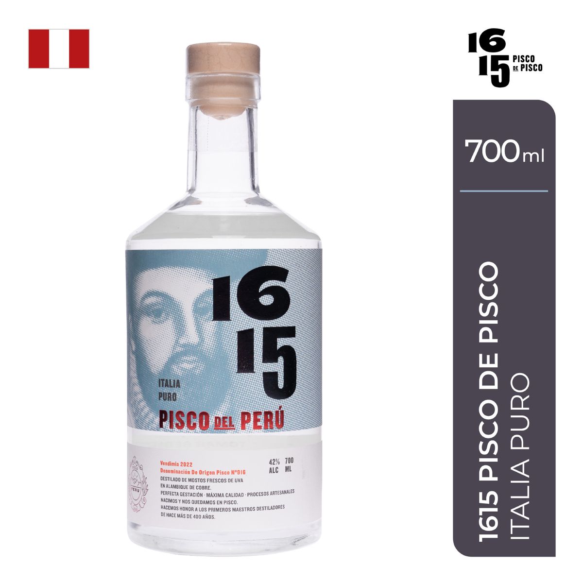 1615 - Pisco Puro Italia 1615 Botella 700 mL