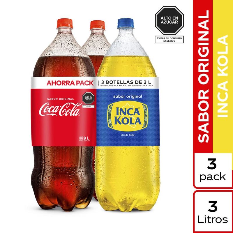COCA COLA - Gaseosa Coca Cola Bebida Con Gas + Inca Kola 3 L
