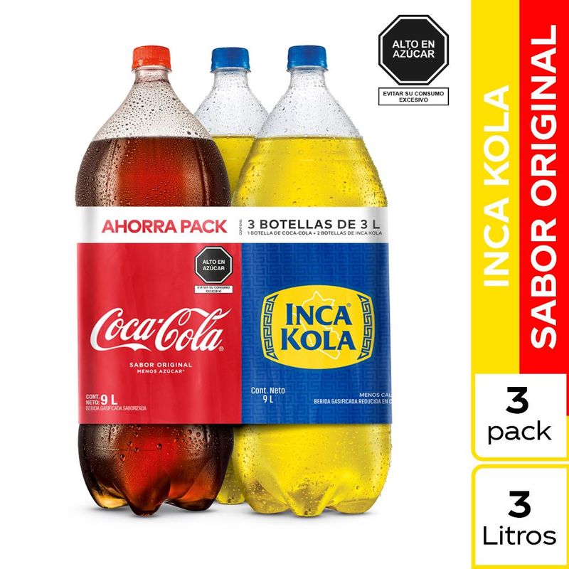 INCA KOLA - Tripack Gaseosa Coca Cola + 2 Inca Kola 3 L