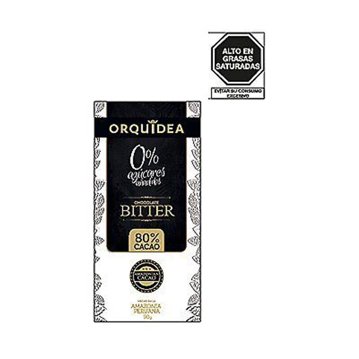 ORQUIDEA - Chocolate en Barra Bitter Orquídea Cacao Sin Azúcar Empaque 90 g