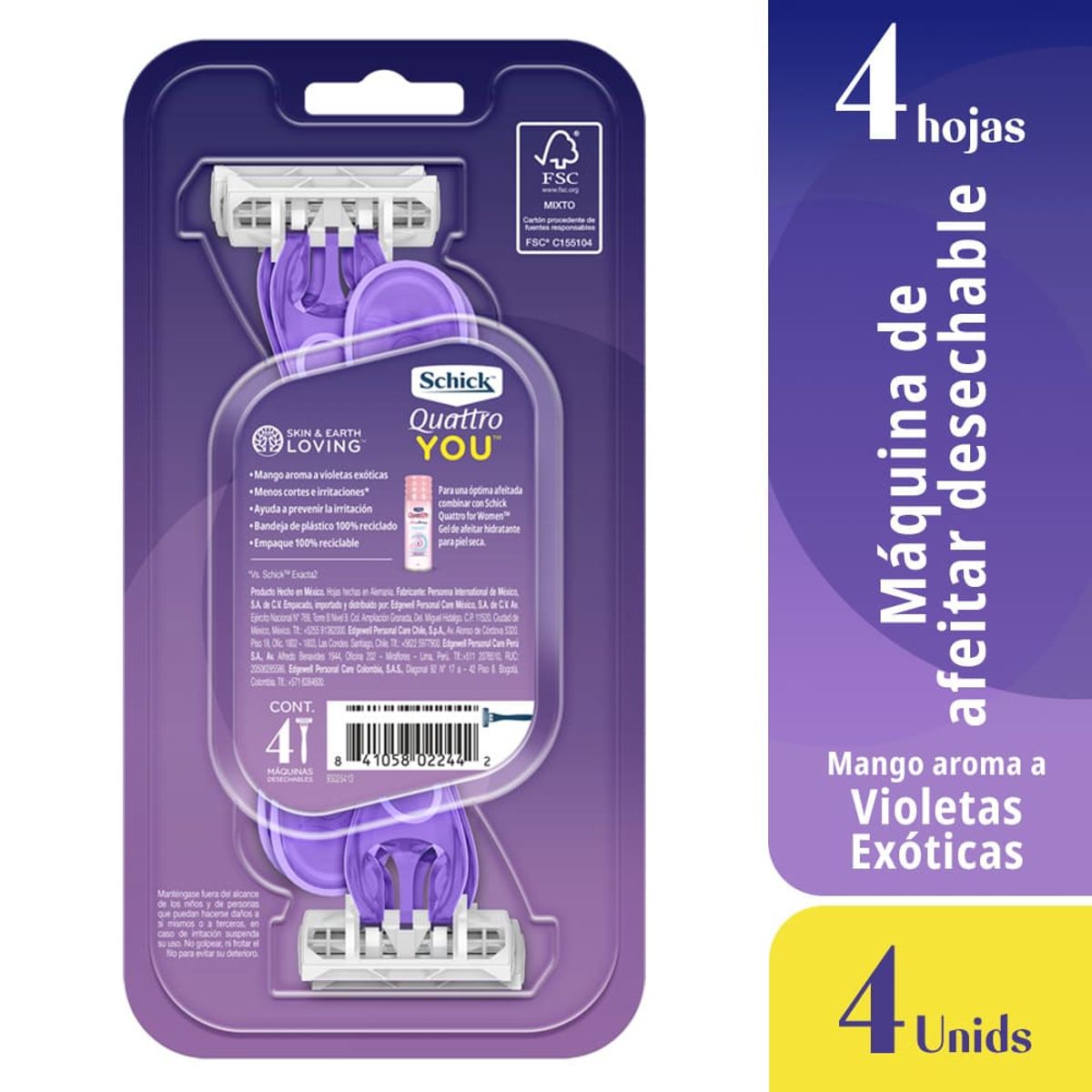 SCHICK - Máquina de Afeitar Descartable Schick Quattro for Women You Empaque 4 Und