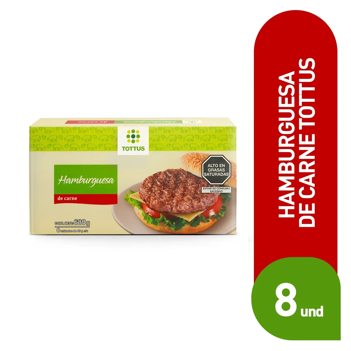 TOTTUS - Hamburguesa de Carne Tottus Caja 8 Und
