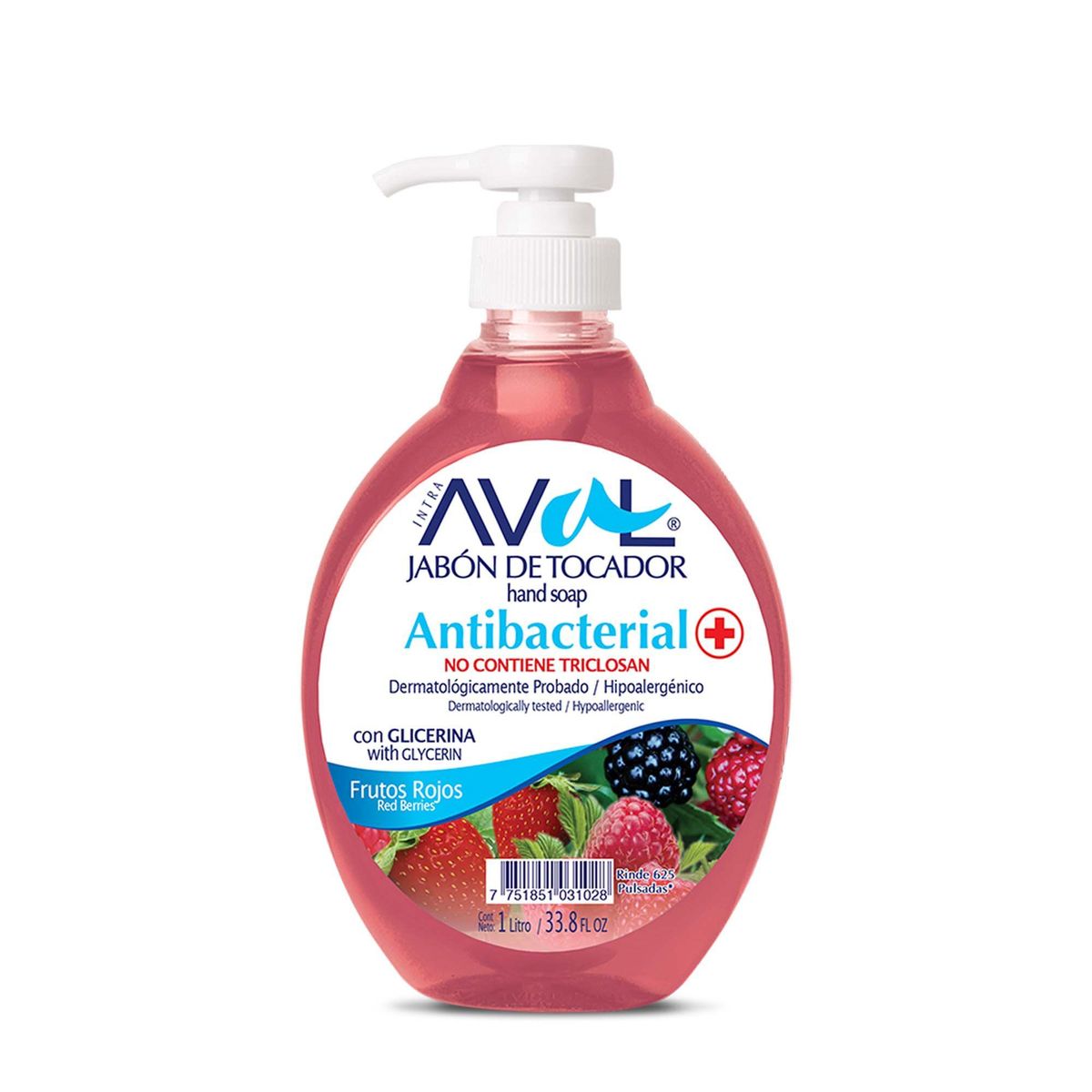 AVAL - Jabón Líquido Aval Antibacterial Frutos Rojos Envase 1 L