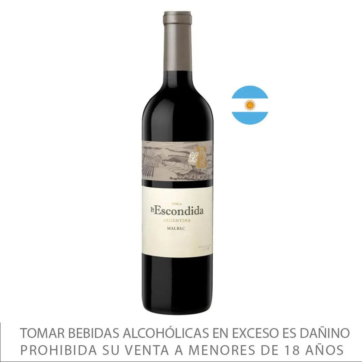 LA ESCONDIDA - Vino Tinto La Escondida Malbec Botella 750 mL