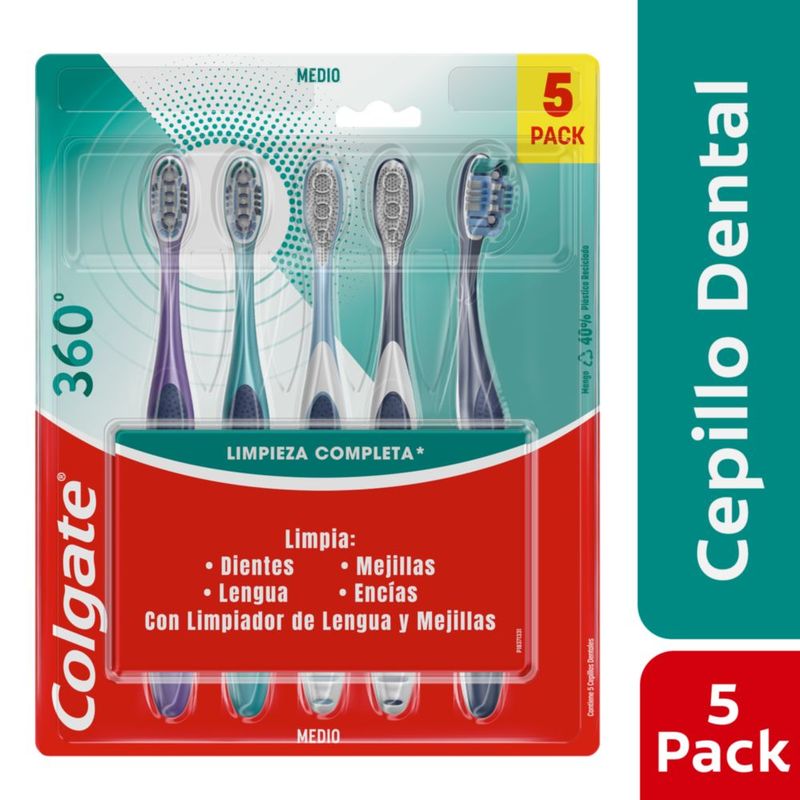 Cepillo Dental Colgate 360 Limpieza Completa Empaque 5 Und | Tottus Perú