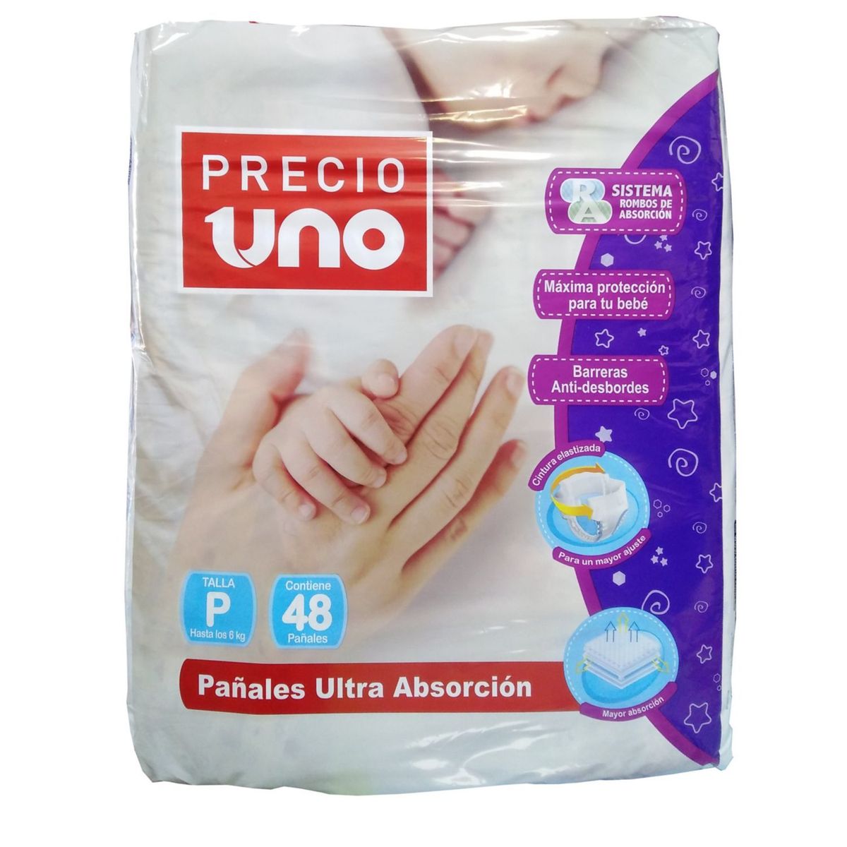 PRECIO UNO - Pañales Ultra Absorción Precio Uno Talla P Empaque 48 Und