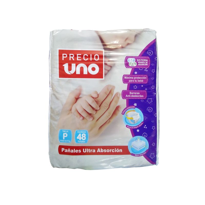 PRECIO UNO - Pañales Precio Uno Ultra Absorción Talla P Empaque 48 Und