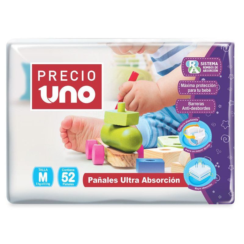 PRECIO UNO - Pañales Precio Uno Ultra Absorción Talla M Empaque 52 Und