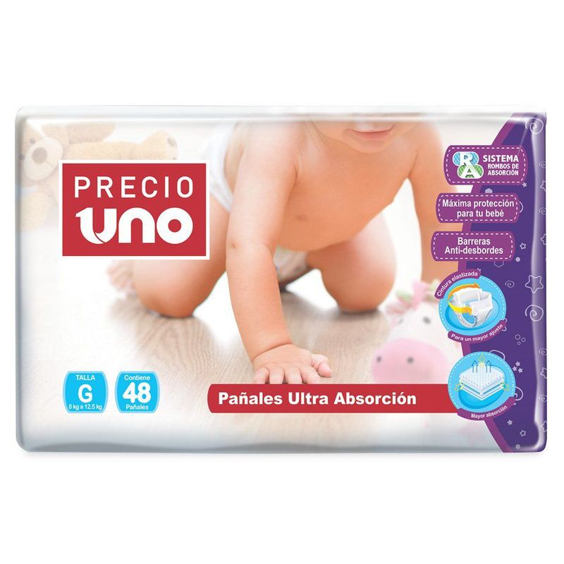 PRECIO UNO - Pañales Precio Uno Ultra Absorción Talla G Empaque 48 Und