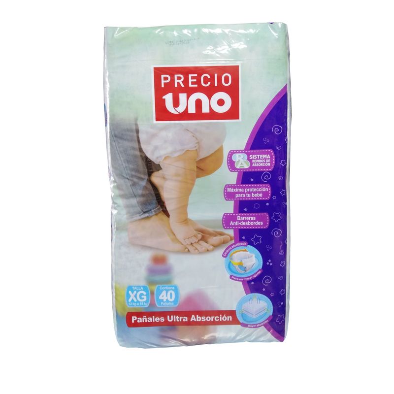 PRECIO UNO - Pañales Precio Uno Ultra Absorción Talla XG Empaque 40 Und