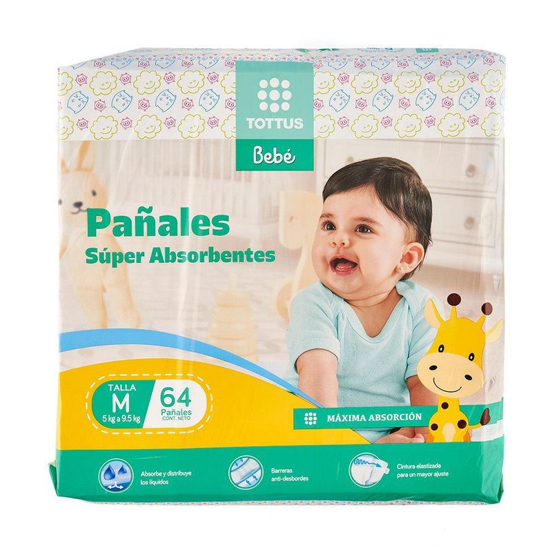 TOTTUS - Pañales Tottus Súper Absorbentes Talla M Empaque 64 Und