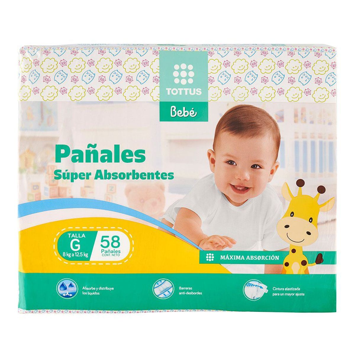 TOTTUS - Pañales Súper Absorbentes Tottus Talla G Empaque 58 Und