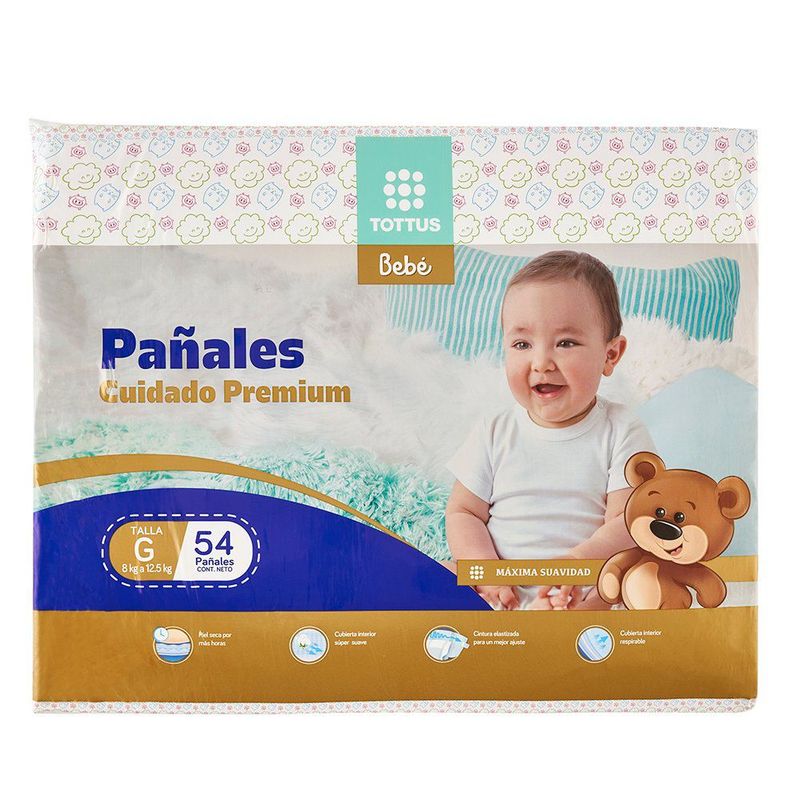 TOTTUS - Pañales Tottus Cuidado Premium Talla G Empaque 54 Und