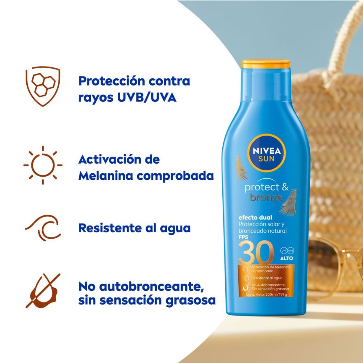 NIVEA - Protector Solar Nivea Sun Protect & Bronze FPS30 Envase 200 mL