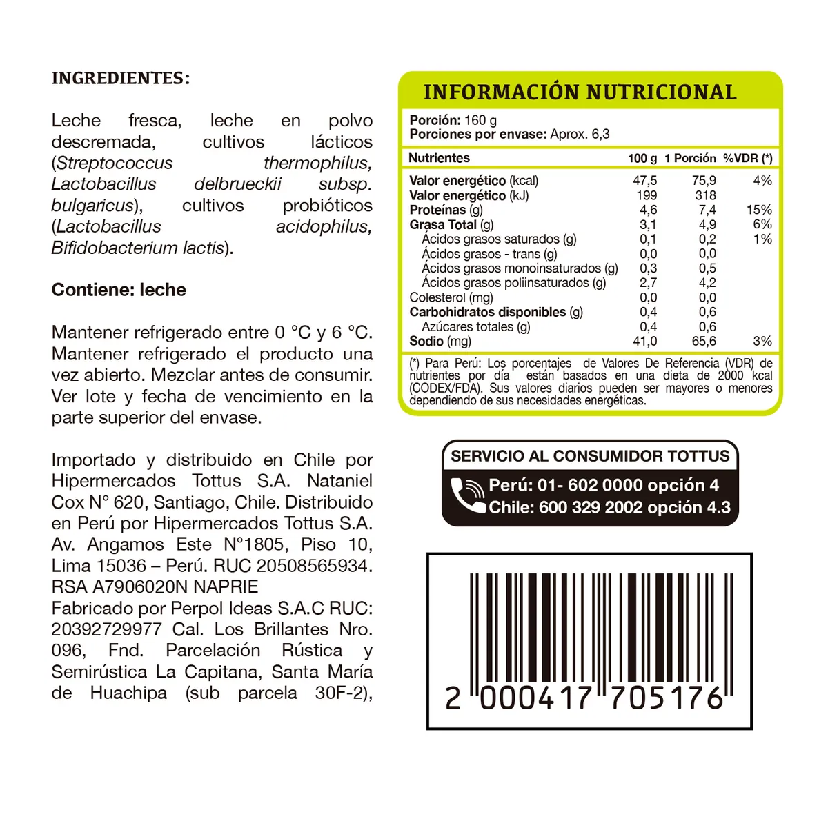 TOTTUS - Yogurt Griego Natural Tottus Envase 1 Kg