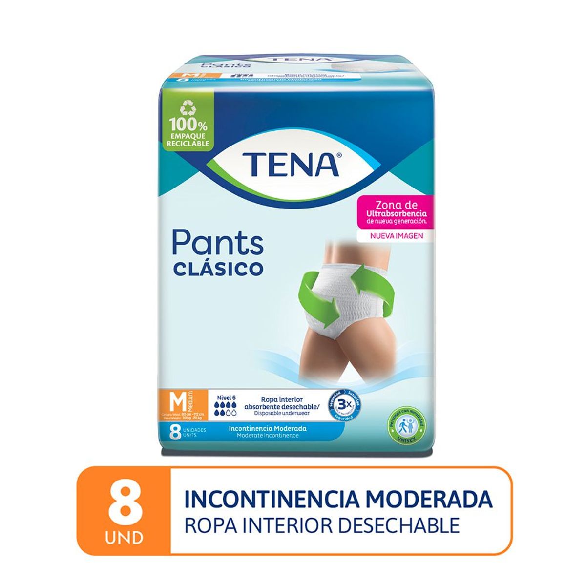 TENA - Pañal para Adulto Tena Pants Clásico Talla M Empaque 8 Und