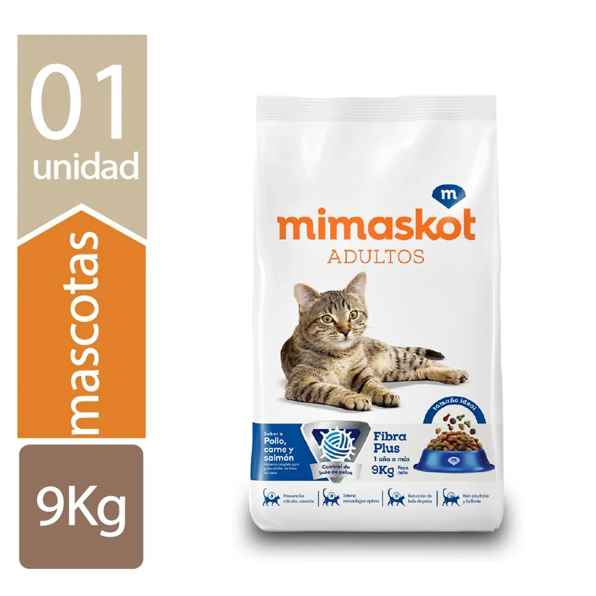 MIMASKOT - Alimento Seco Gatos Adultos Mimaskot Pollo Carne Salmón Bolsa 9 Kg