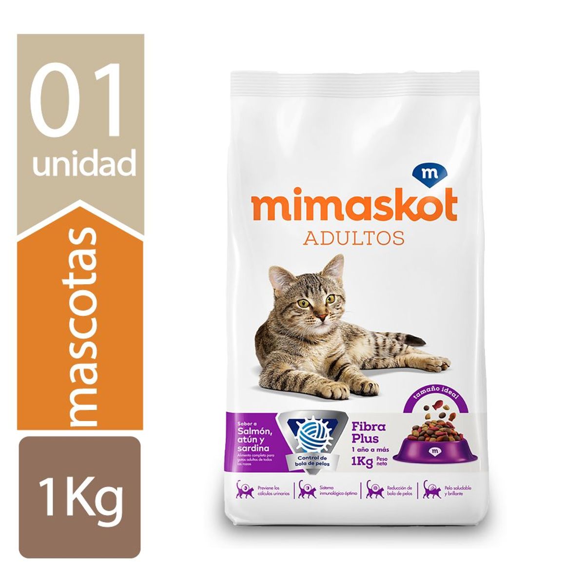MIMASKOT - Alimento Seco Gatos Adultos Mimaskot Salmón Atún Sardina Bolsa 1 Kg